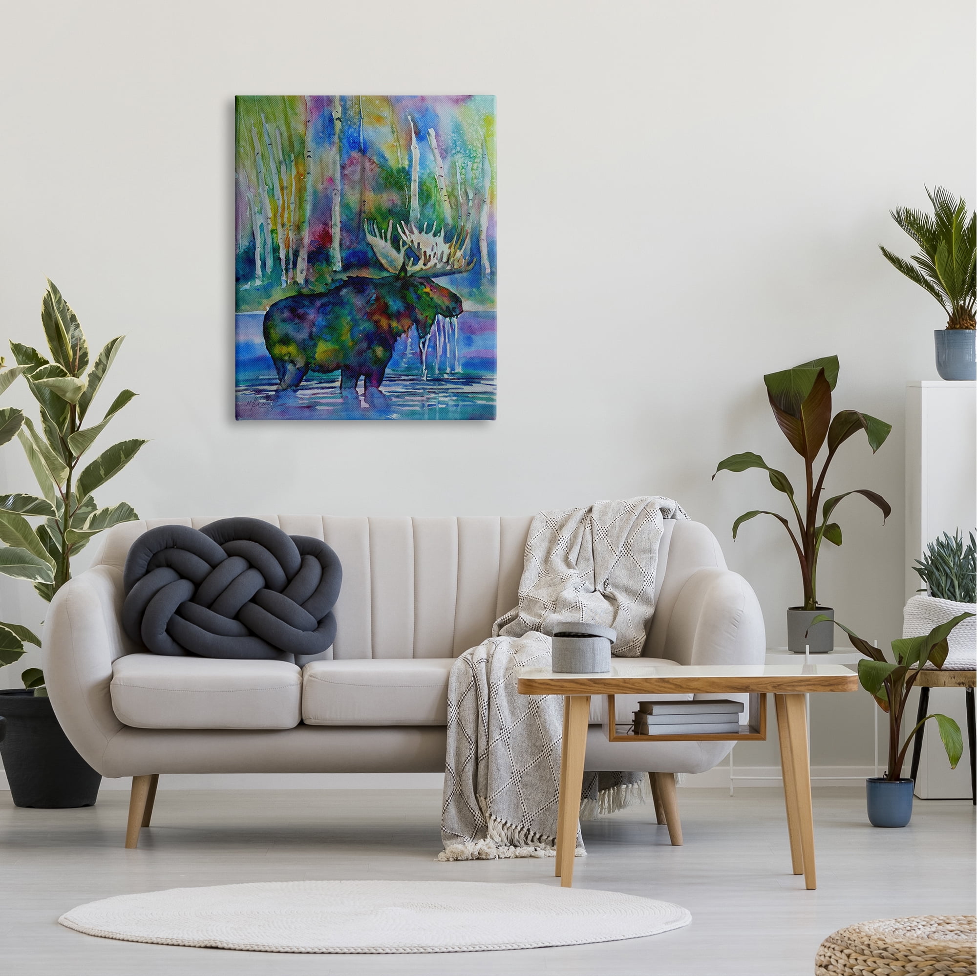 Stupell Industries Vibrant Moose Birch Trees Swimming Splashing Lake, 30 x 40, Design by MB Cunningham