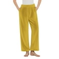 thumbnail image 5 of FRSASU Pajama Pants for Women Soft Comfy Plush Solid Color Casual Stretch Wide Leg Pants Yellow, 5 of 5