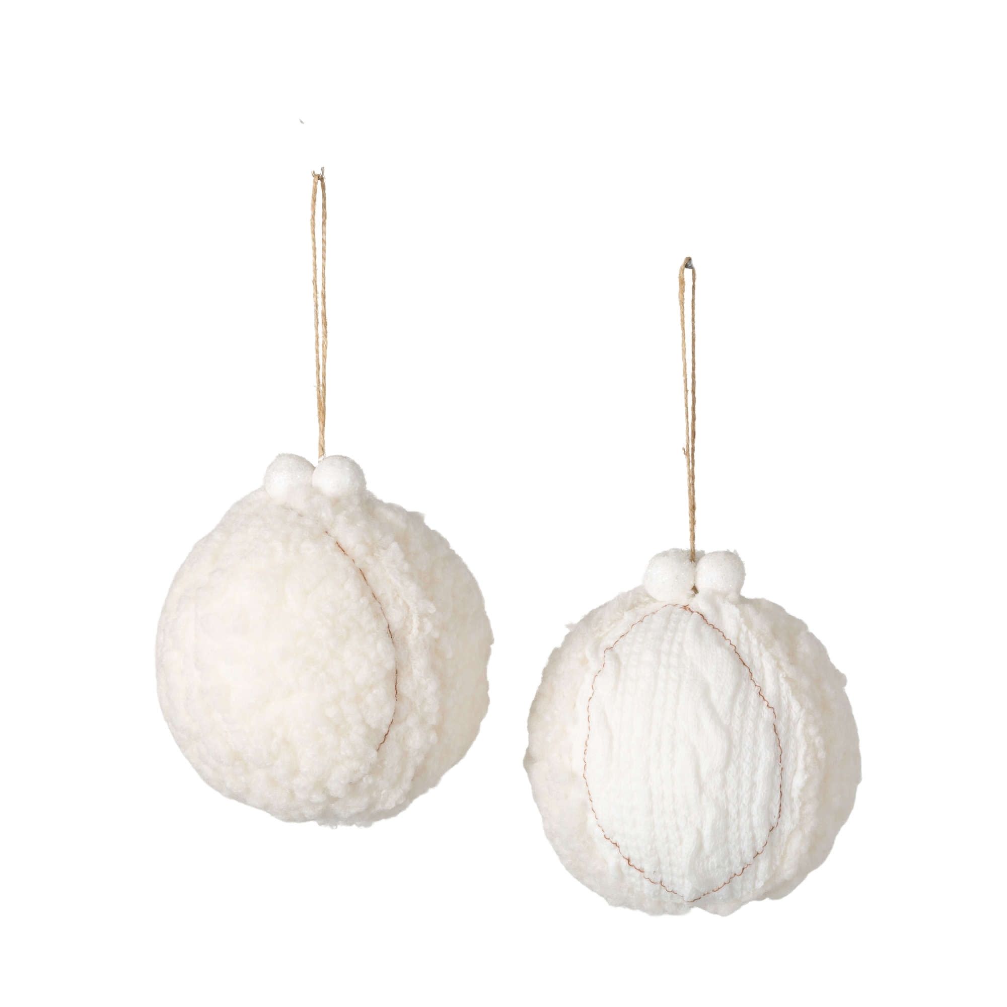 4.75"H Sullivans Cream Sherpa Ball Christmas Ornament Set of 2
