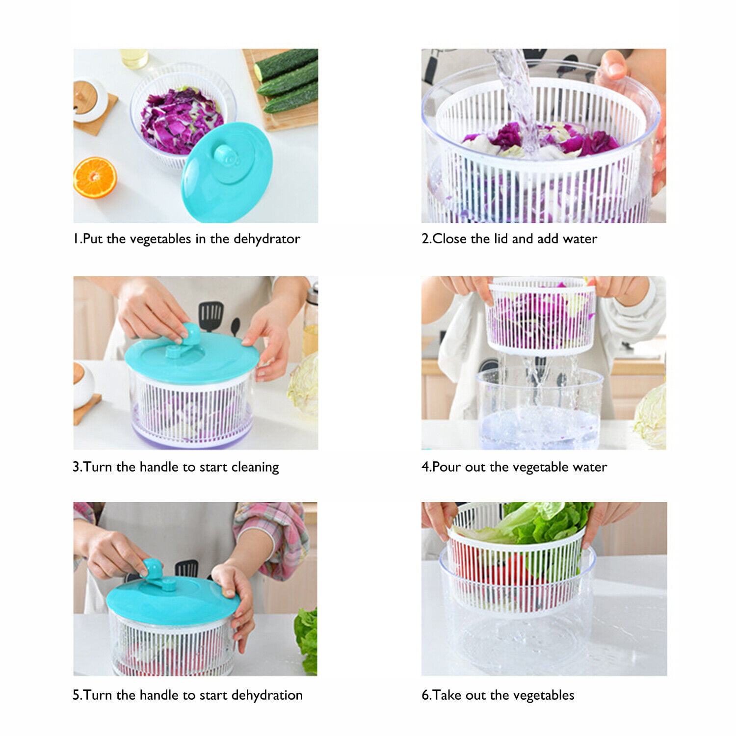 Salad Spinner Multi-Use Lettuce Spinner Manual Vegetable Dryer Drainer Rotary Veggie Washer (BPA-Free, No FDA Certification) - White