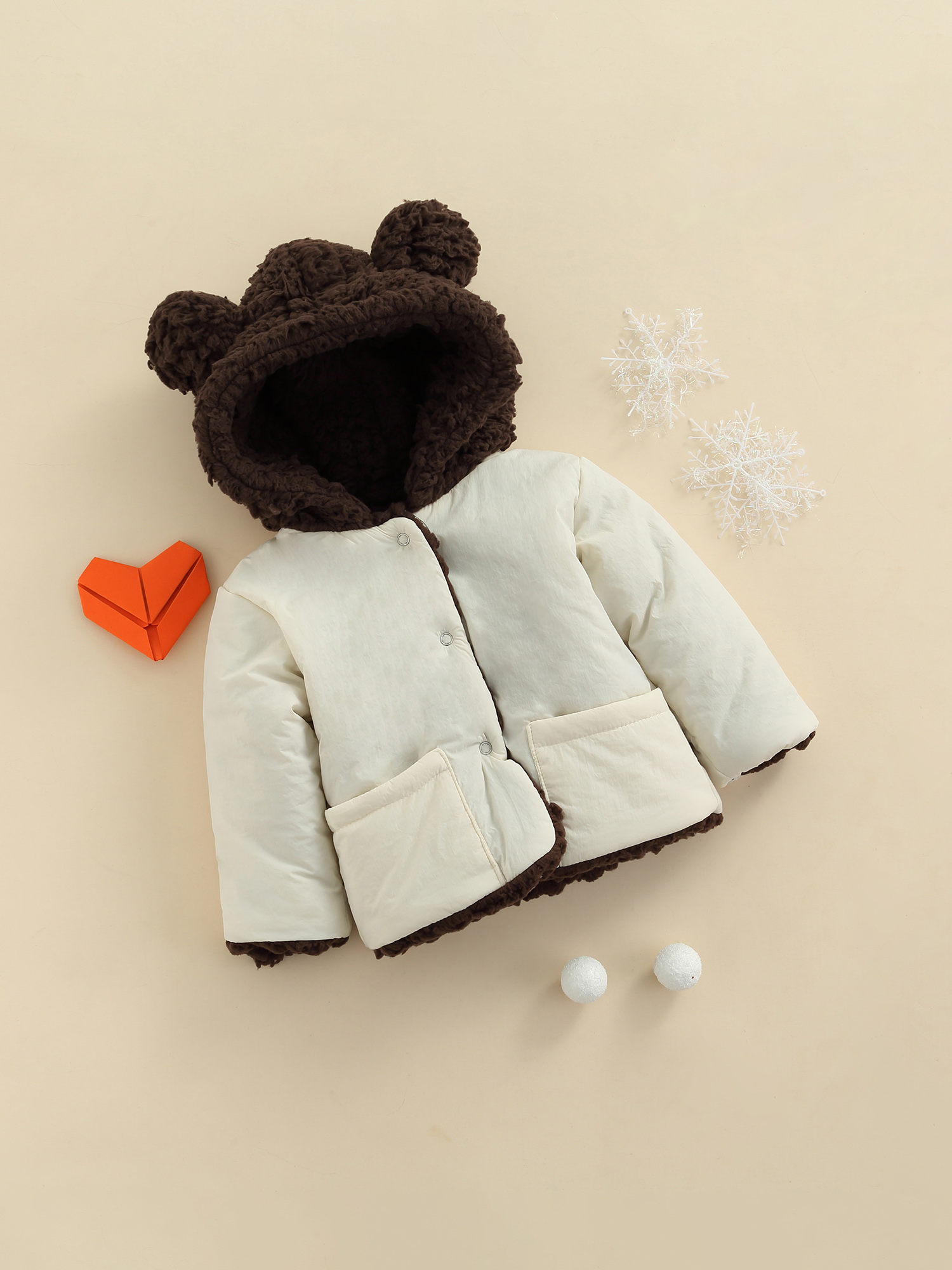 Qiylii Baby Winter Hooded Coat, Long Sleeve Button-down Wadded Jacket - image 3 of 8