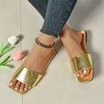 thumbnail image 4 of Vortread Women's Stone-Textured Leather Slides , Golden Lightweight Flat Sandals Size 10, 4 of 6