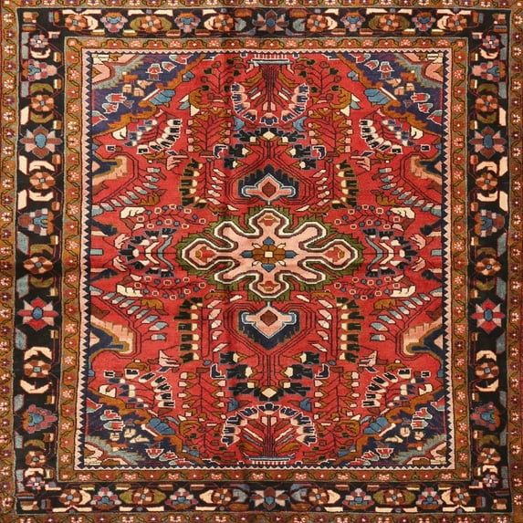 Ahgly Company Indoor Square Traditional Rust Pink Persian Area Rugs, 5' Square