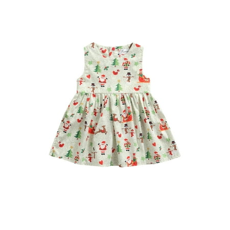 

Nokpsedcb Toddler Infant Baby Girls Christmas Breathable Little Girls Dress Sweet Style Tree Santa Claus Elk Printing Sleeveless Round Collar Princess Skirt Beige 2 Years