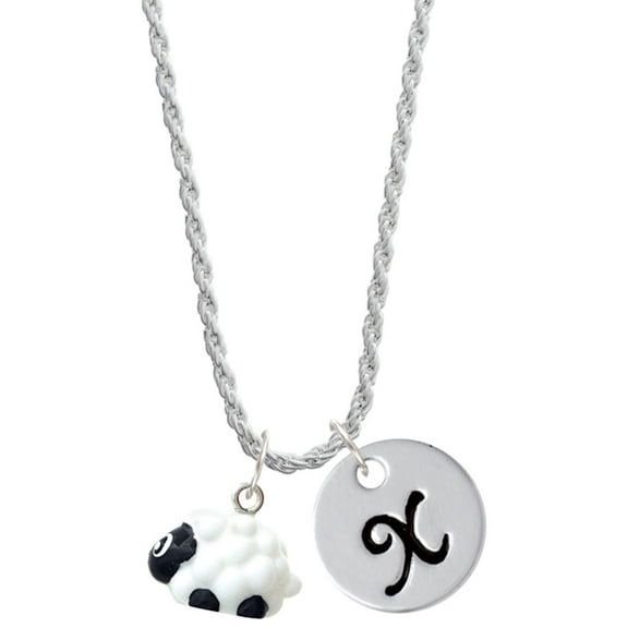 Delight Jewelry Resin White Lamb Silvertone Script Initial Disc - X - Charm Necklace, 20" 3"