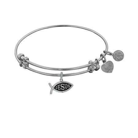 - Brass Jesus Ichthus Fish Charm Expandable Bangle Bracelet 7.25