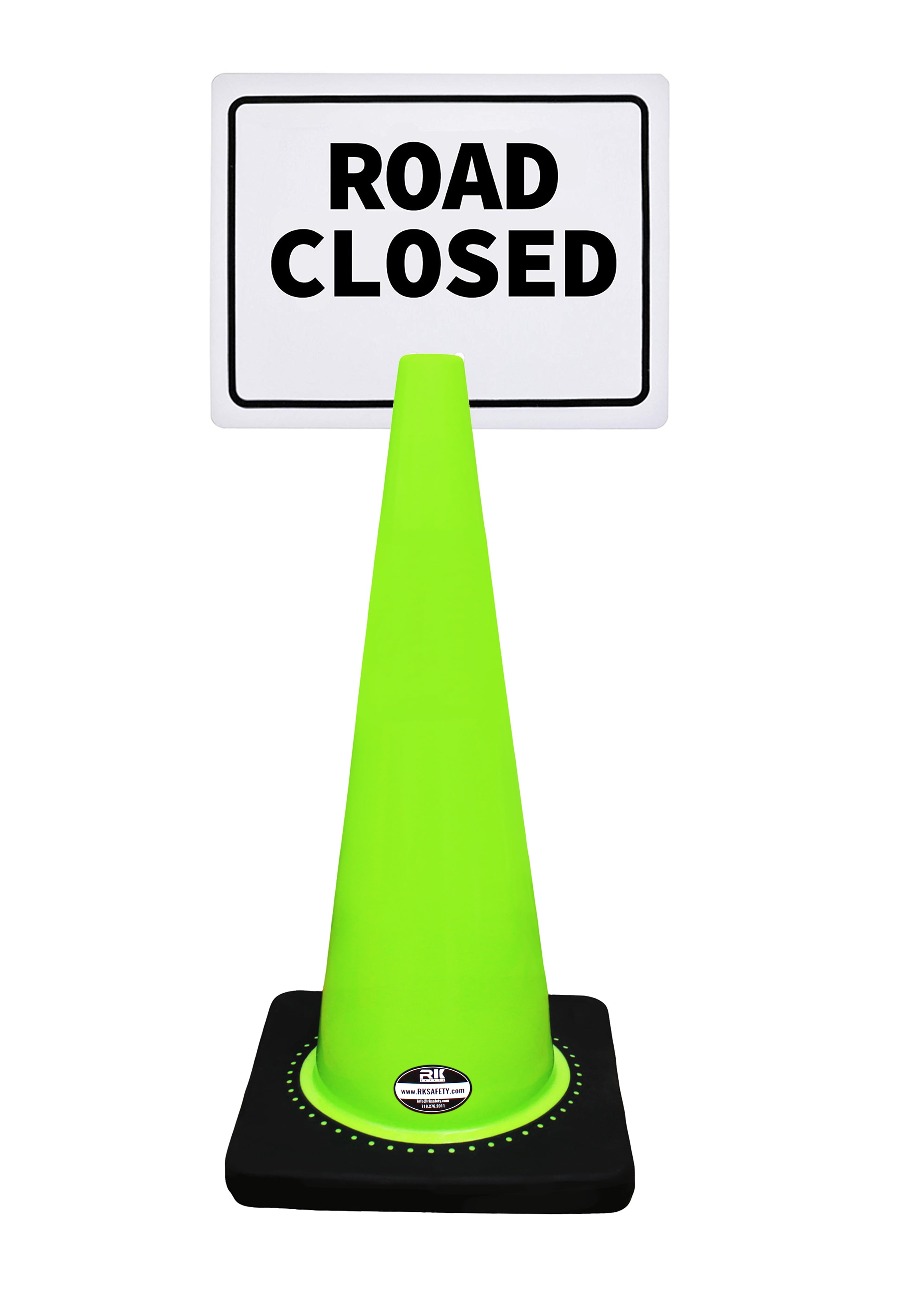 RKSafety 28" Lime Cone, Black base without Reflective Tape, Plus Cone