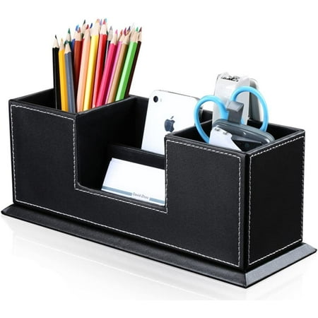 PU Leather Square Pens Pencils Holder Desk Organizer Office Desk ...