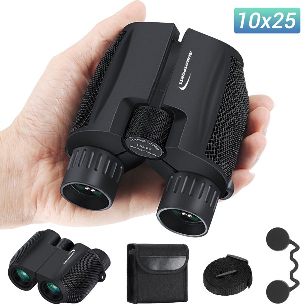 Aurosports 10x25 Binoculars for Adults and Kids, Folding Compact