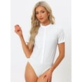 thumbnail image 4 of DARING DIVA Stand Collar Short Sleeve Office Work Shirt Bodysuits S White, 4 of 6