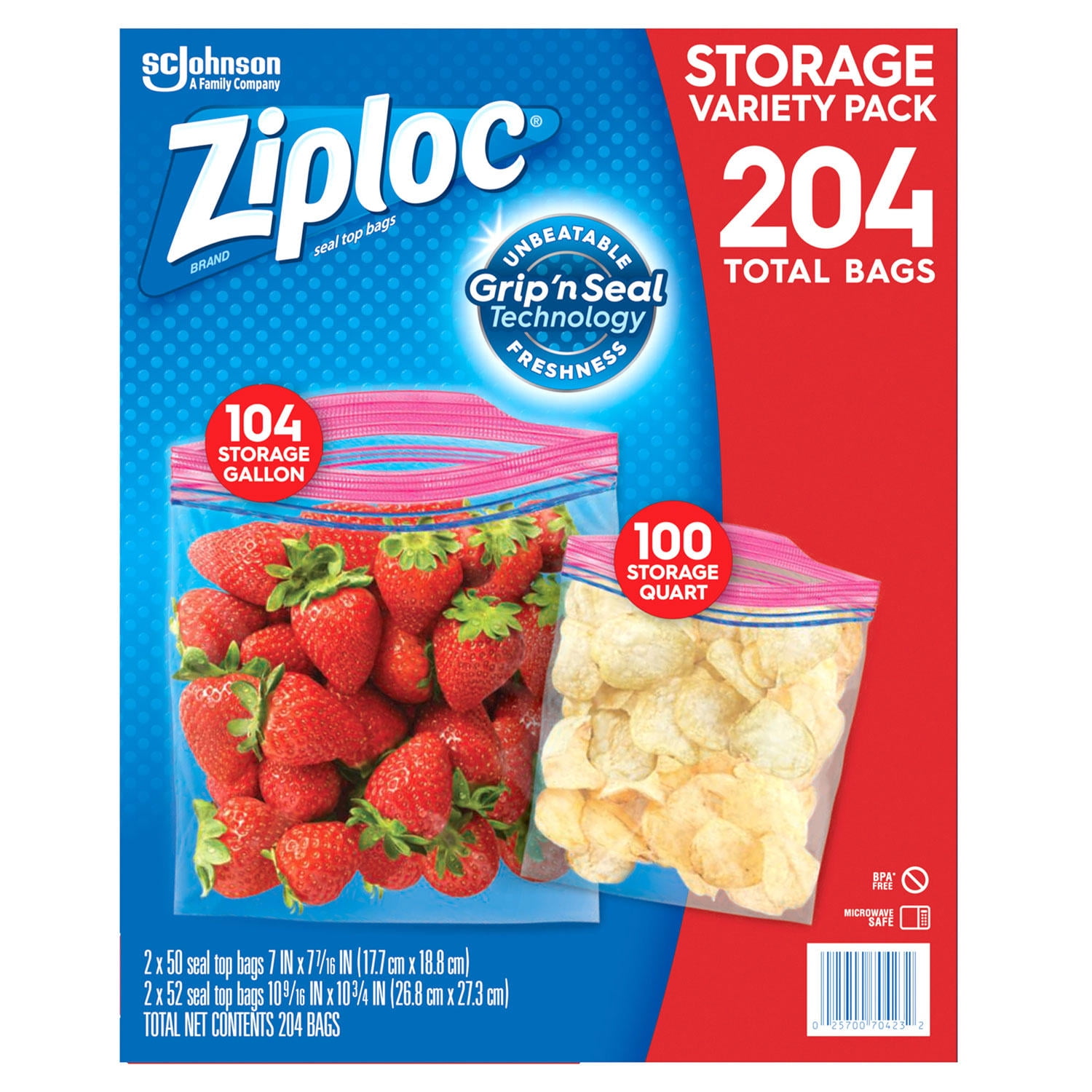 Ziploc Brand Storage Gallon And Storage Quart Bags With Grip N Seal Technology, 204 Ct