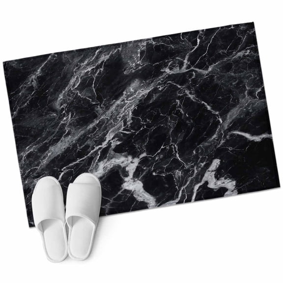 Bathroom Rugs 2x3 Ft, Black Marble Non Slip Area Rugs for Kitchen Bedroom Entryway, Vintage Minimalism White Abstract Texture Washable Carpet Runner Rug Floor Mats for Bedroom Home Decor