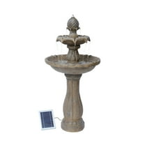 XBrand 44" H Fiberglass/Resin 2-Tier Solar Water Fountain w/ Solar Panel and Auto-Shut Off Pump, Solar Garden Fountain, Tall Outdoor Fountain, Two Tiered Birdbath Fountain