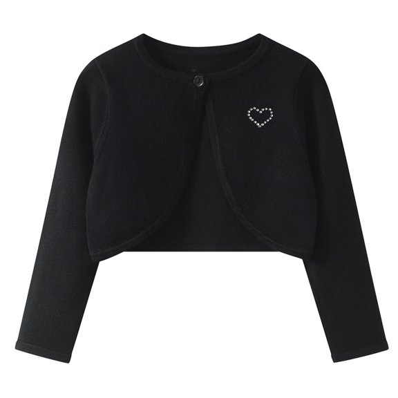 Girls Long Sleeve Knitted Bolero Cardigan Cropped Button Closure Kids Shrug Sweater Toddler Crop Jacket Lightweight Cover Up