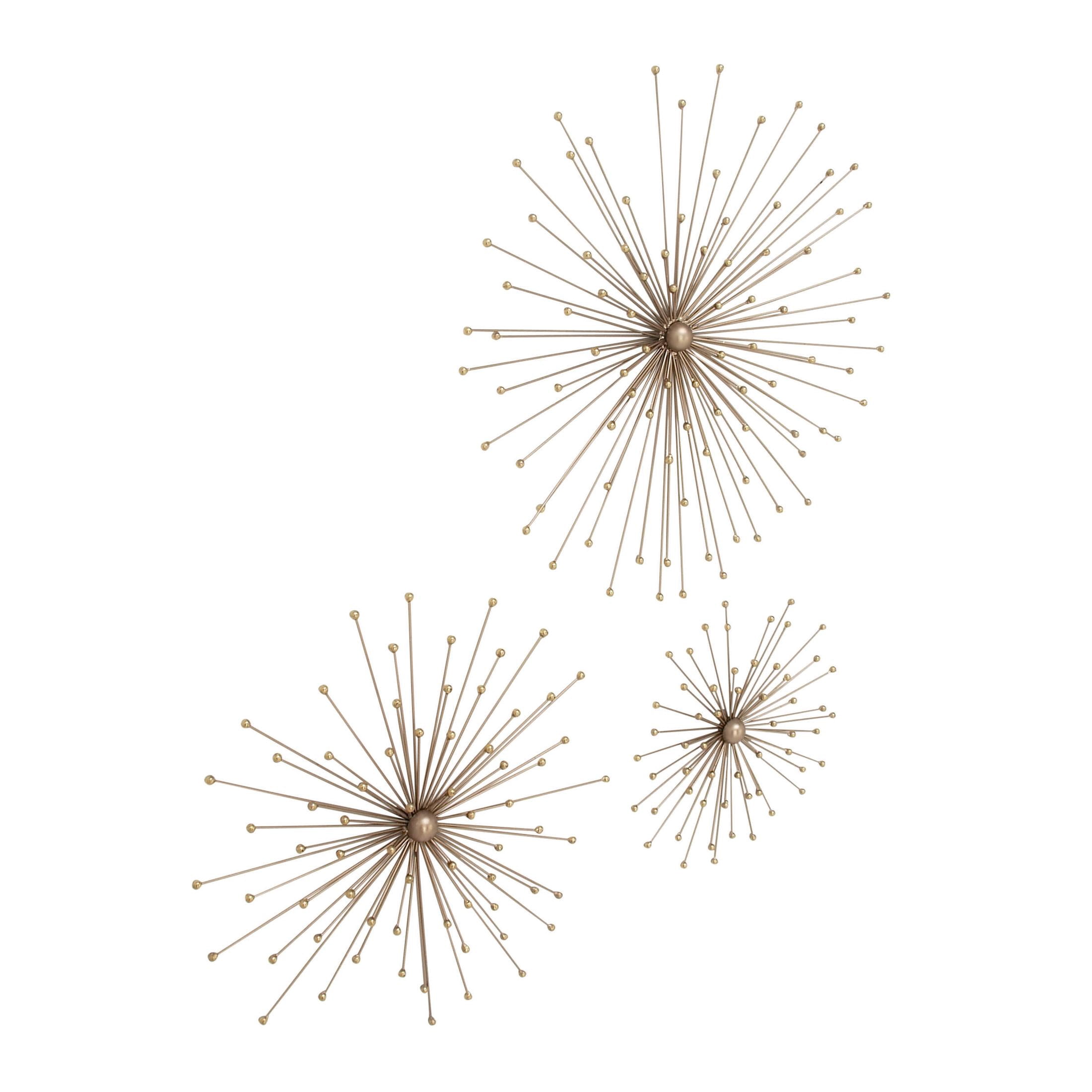 DecMode Gold Metal 3D Starburst Wall Decor (3 Count)