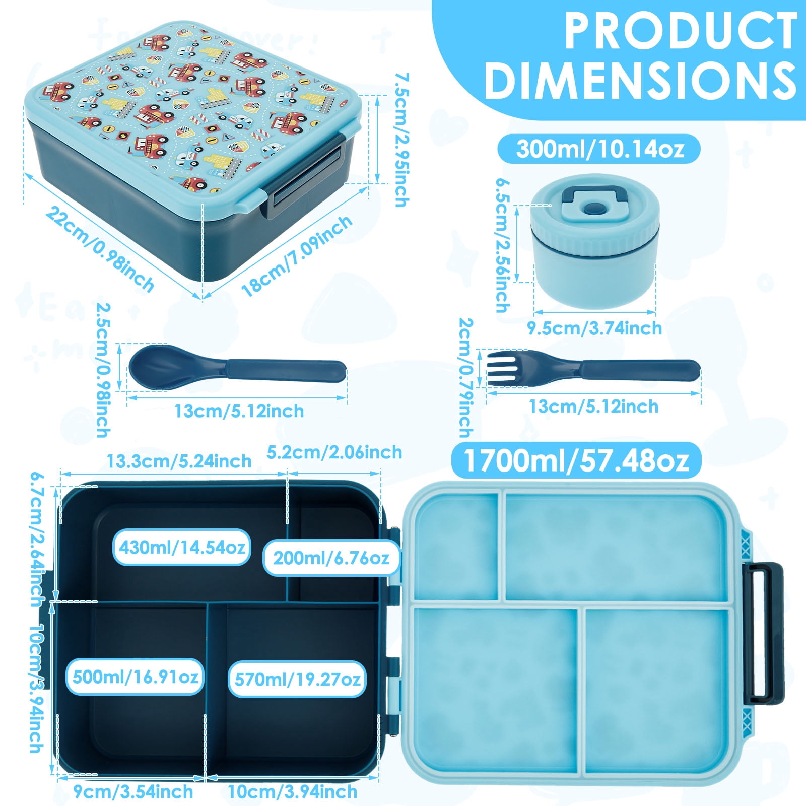 Ikoopy Food Box with Insulated 300ml Soup Jar and Utensils Leakproof Food Container with Compartments for Kids Toddlers Adults