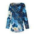 thumbnail image 4 of Xyxonk Women's Plus Size Tops Sexy Fall Long Sleeve Blouses Floral Print T-Shirt Crew Neck Shirts Loose Fit Casual Tunics Blouses Dark Blue 4XL, 4 of 5