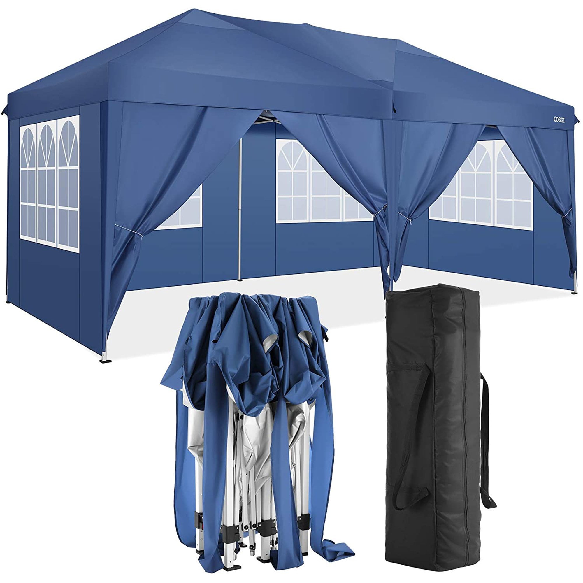 Blue with 4 Sidewalls Gazebo for Party or Camping Outdoor Event,Portable Wheeled Carrying Bag DOIT 10x20ft Pop Up Canopy Tent Instant Folding Canopy 