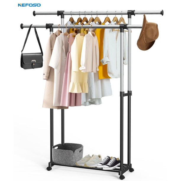 NEFOSO Double Rails Clothing Garment Rack,Portable Adjustable Clothes