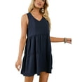thumbnail image 6 of FUTATA Women Summer Swing Dress Sleeveless Sundress Tunic Shift Dresses Casual T-Shirt Tank Dresses V Neck Beach Cover Up Pleated Dress,5 Colors, 6 of 7