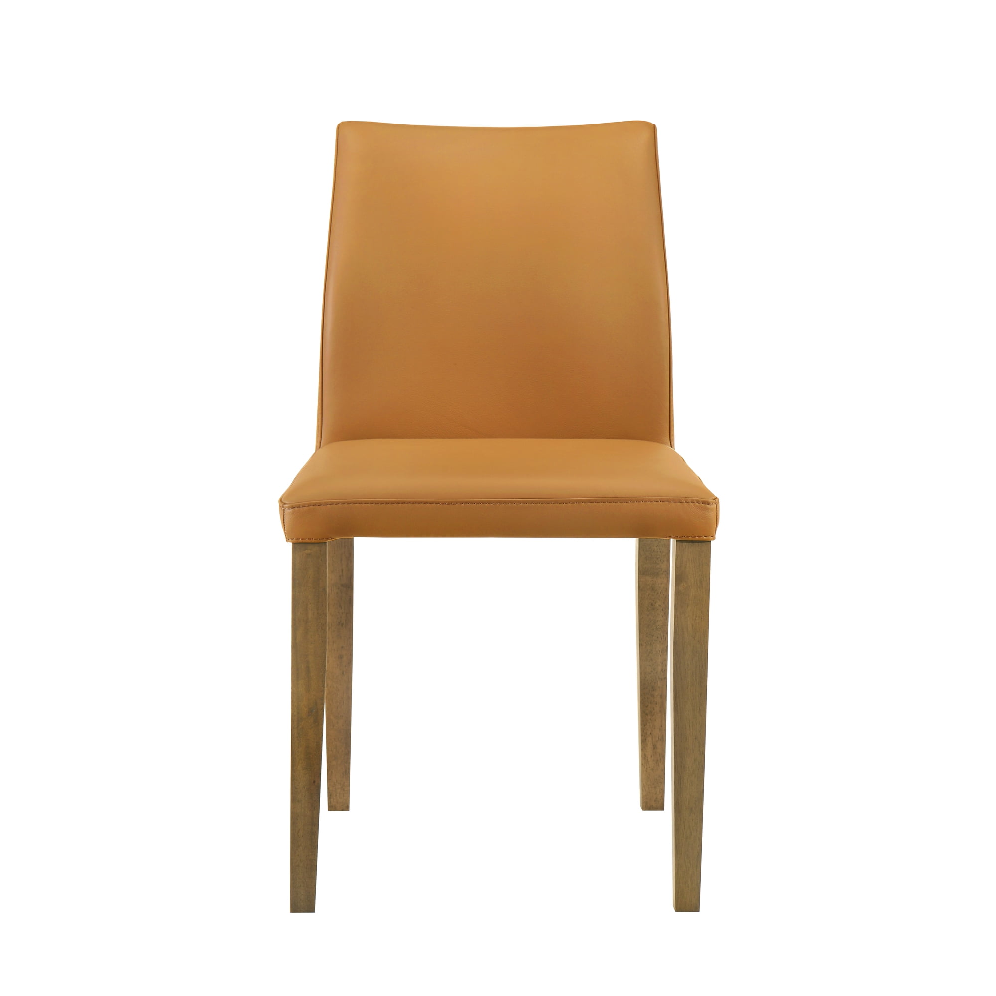 Elyza Full Back Top Grain Leather Upholstered Wood Dining Chairs in Orange - Set of 2