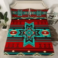 thumbnail image 2 of jejeloiu Southwestern Aztec Queen Sheet Sets,Boho Bohemain Pattern Flat Sheet,Red Retro Geometric Queen Fitted Sheet,Ultra Soft Bedroom Decor,4 Pieces, 2 of 7