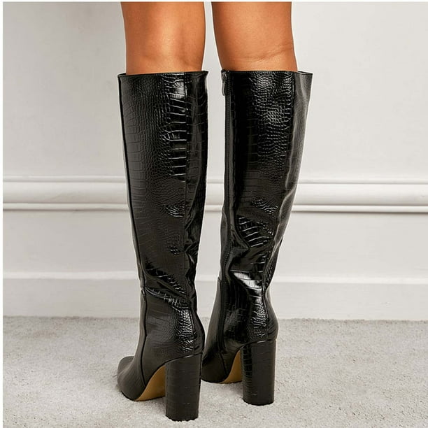 Knee high top thick heel boots