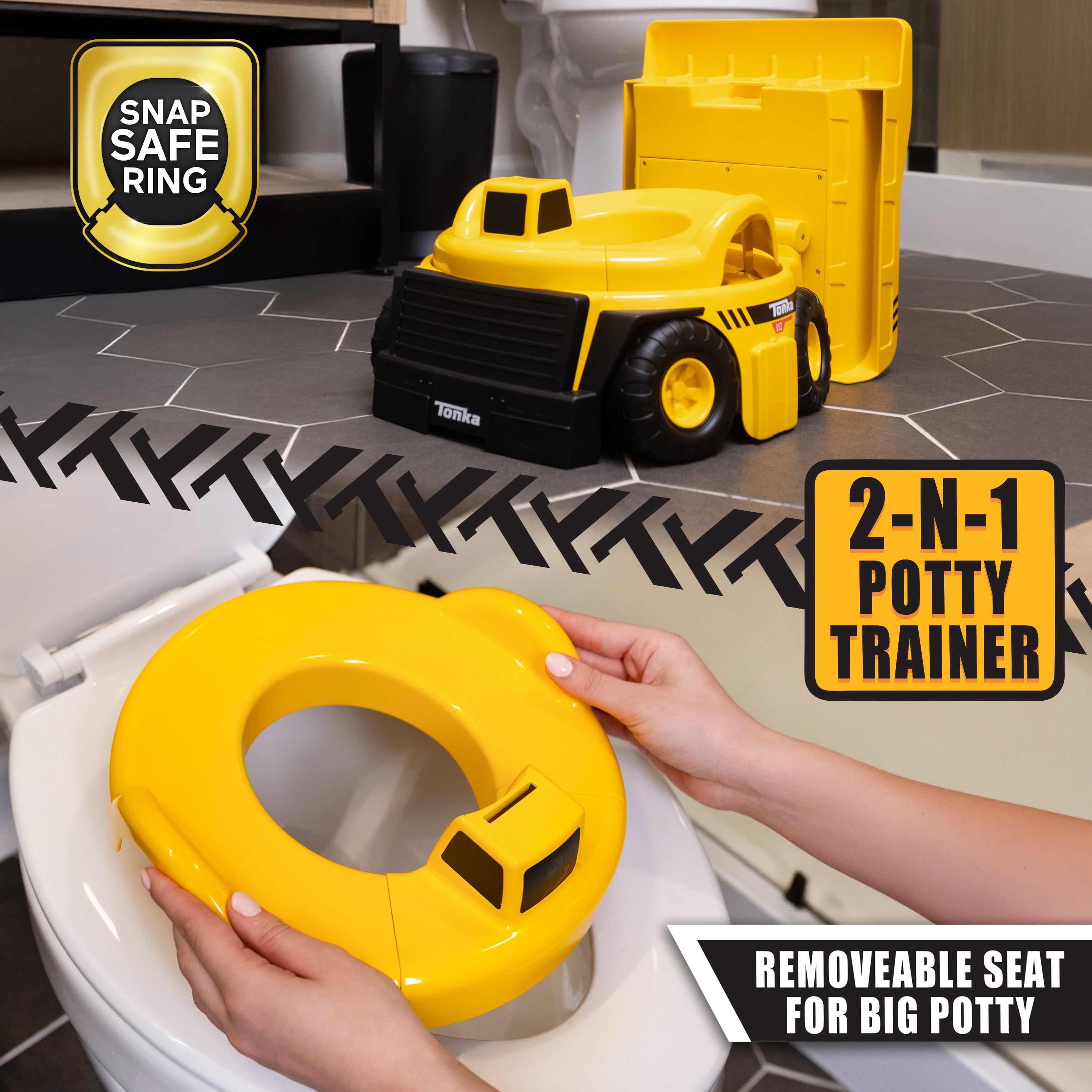 Tonka Dump Truck Potty Trainer for Toddlers, 2-in-1 Potty Chair and Potty Ring with Splash Guard, Built-In Handles, Easy Clean Removable Pot