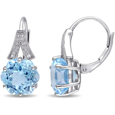Tangelo 15 Carat T.G.W. Blue Topaz and Diamond-Accent Sterling Silver Leverback Earrings