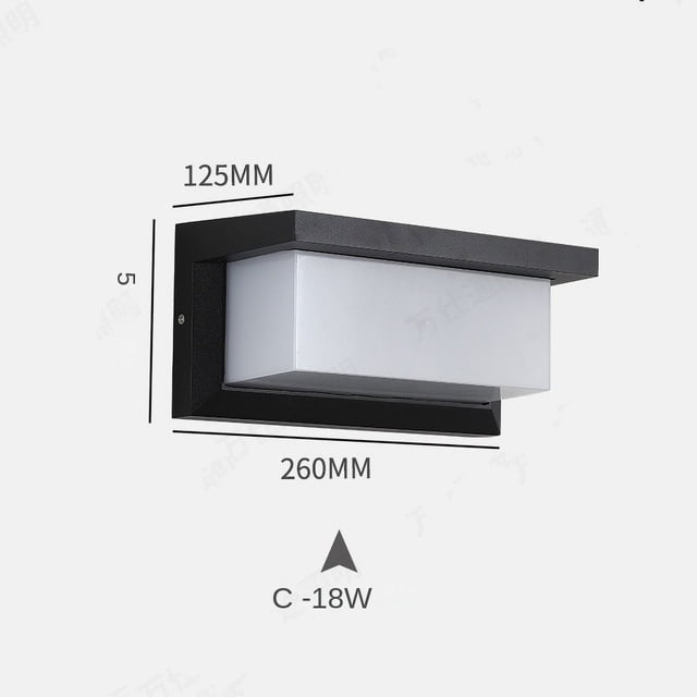 Lámpara LED de pared impermeable compatible con porche, baño, callejón, bar, interior y exterior, hogar, montaje en superficie, 18W, pared, negro moderno