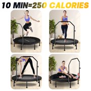 SkyBound Foldable 40inch Fitness Rebounder Trampoline, Quiet Bungees Mini Trampoline with Adjustable Foam Handle, 600lbs Weight Capacity