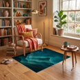 thumbnail image 3 of ODIKA 3'x5' Ultra-Soft Throw Mat, Teal Gold Serene Abstract Landscape Design Elegant Wavy Lines and Moon Motif Washable, Bare feet friendly, Easy Care Indoor rug for Bedside, Vanity, 3 of 7