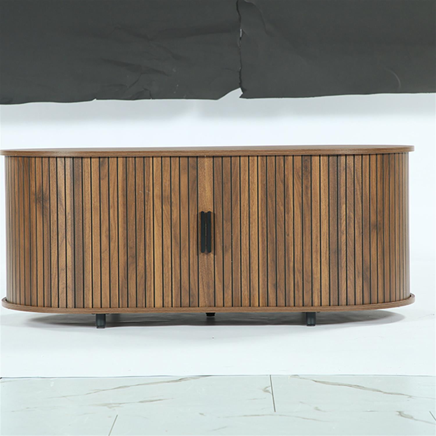 Demi Bonn 47" Coffee Table, Oval Center Table with Sliding Door for Home Living Room, Office, Brown