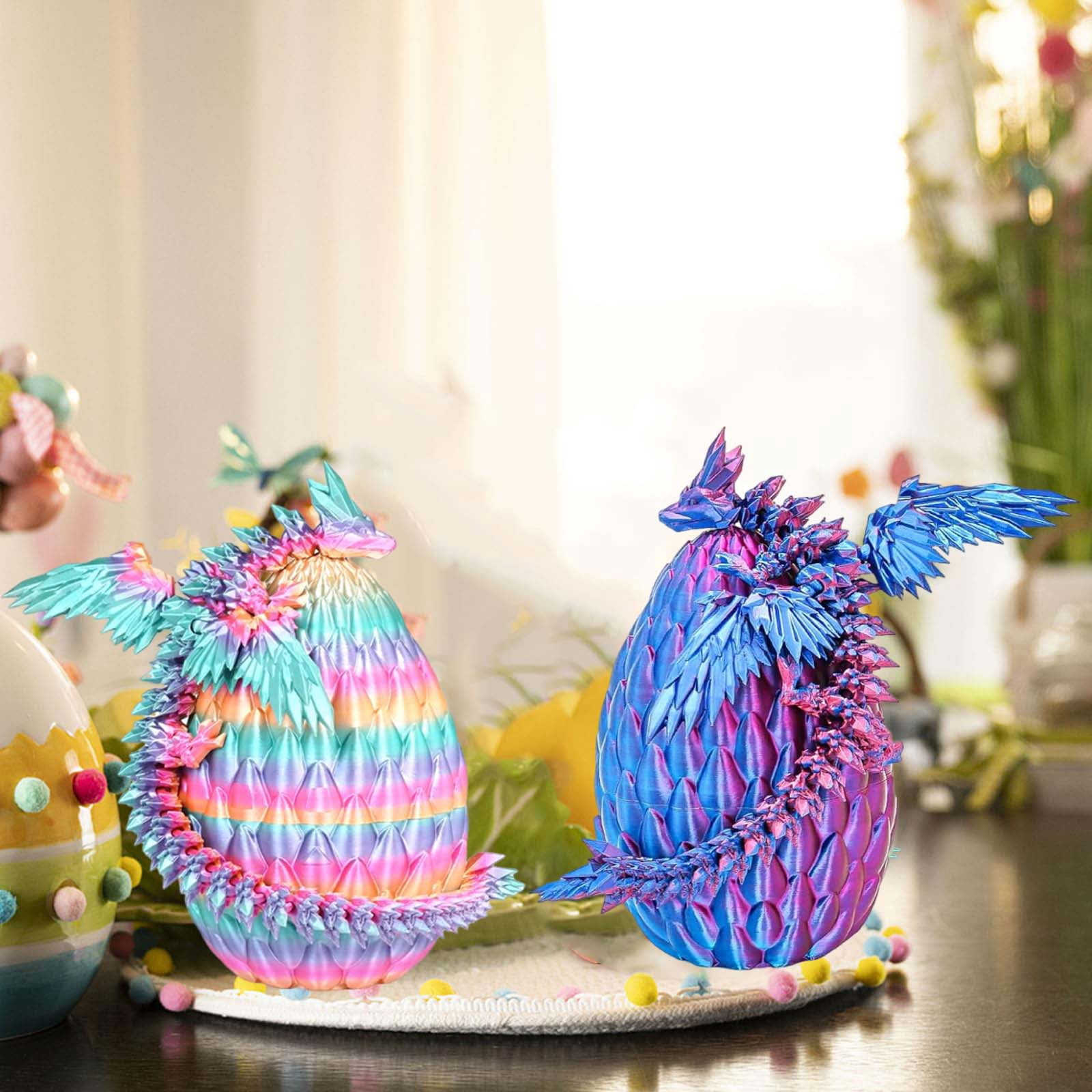 2 PCS 3D Printed Flying Dragon Egg with Articulated Dragon Inside – Mystery Fidget Toy Gifts for Kids,Home Office Desk Figure Decor,Creative Ornaments, Birthday, Easter, Halloween, Christmas