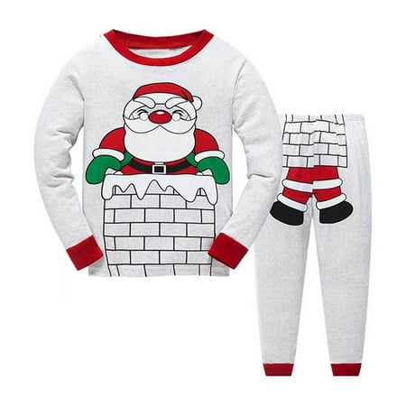 

Honeeladyy Men s Spring And Autumn Santa Claus Long Sleeve Top + Long Pants Two-piece Home Wear Children s Wear Gray