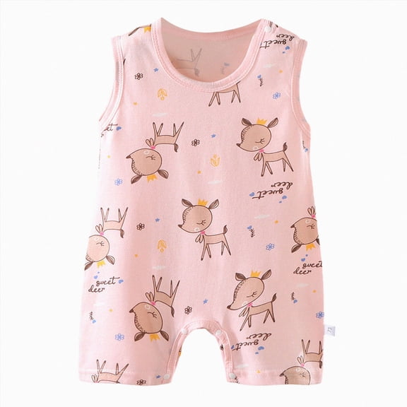 Newborn Baby Boy Girl Sleeveless Floral Romper Soft Printed Onesie Shorts Sweet Casual Style Summer Daily Breathable 3 6 9 12 18 Months Infant Romper Clothes Gibobby,12-18 Months,Light Pink