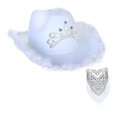 thumbnail image 3 of Western Style Cowboy Cowgirl Hat, Sequin Supplies Fedora Accessories Props Decorations Wide Brim for Party Ladies Cosplay Women Holiday White, 3 of 8