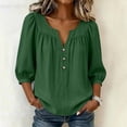 thumbnail image 4 of Lenpel Womens Dressy Casual Blouses V Neck Balloon 3/4 Length Sleeve Tops Fashion Button Front Loose Fit Shirts, 4 of 6