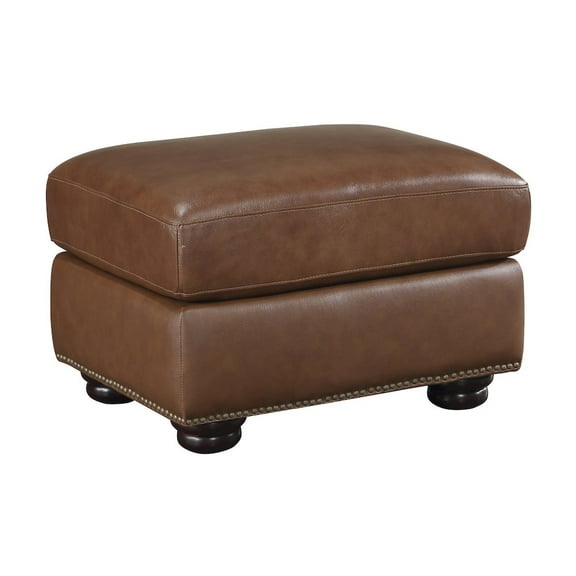 Lexicon Attleboro 19" Traditional Plywood and Leather Ottoman in Brown
