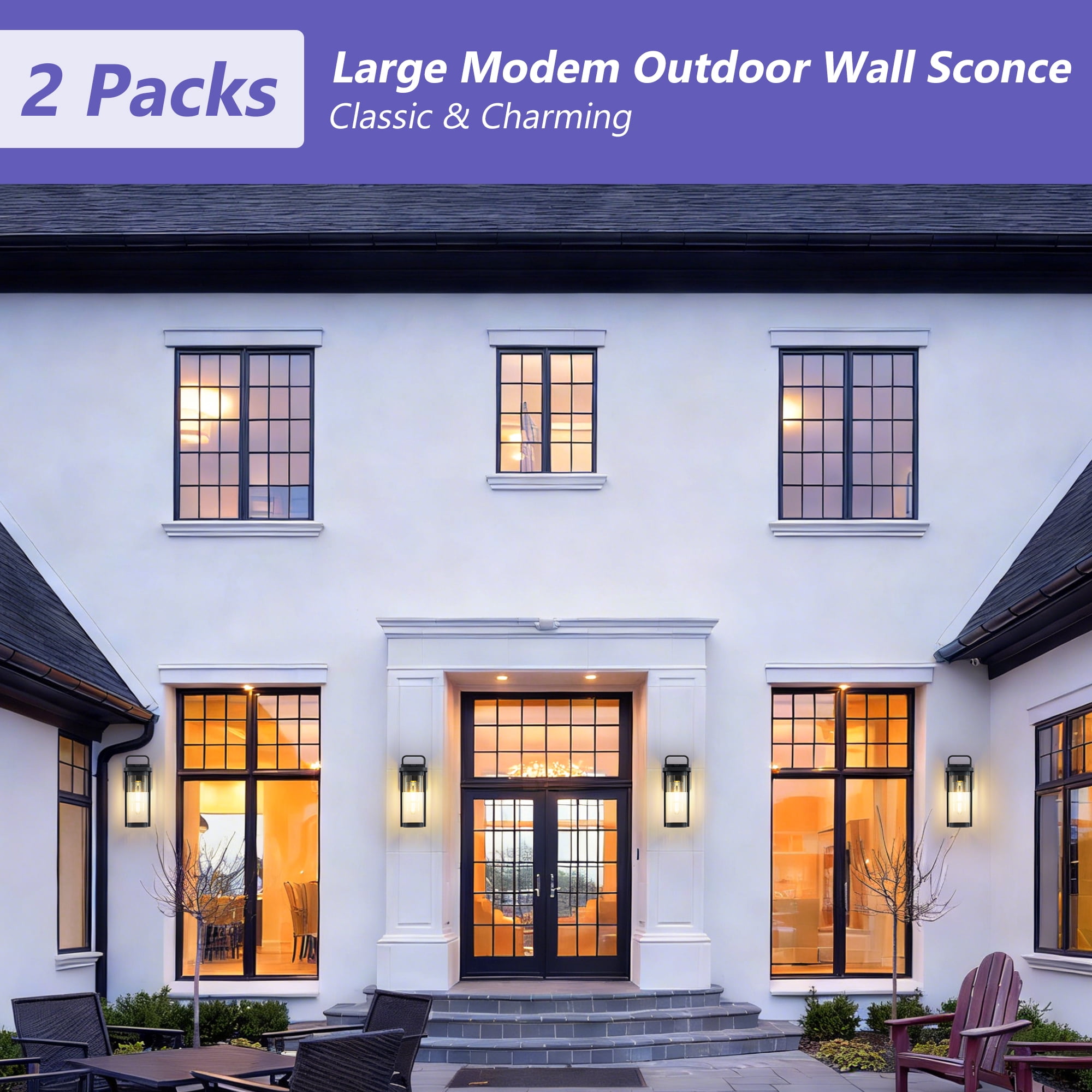 GCGAFUL 16 Inch Outdoor Wall Light, 2 Pack Matte Black Exterior Sconce with Clear Glass, Waterproof Porch Lighting for Front Door, Garage, Patio