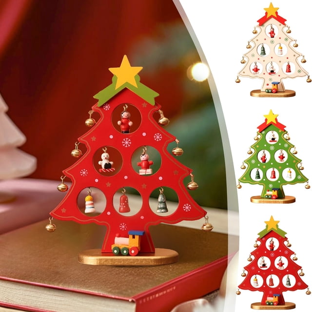 Árbol de Navidad de Madera para Escritorio | Regalo Navideño Infantil | Madera Verde | 22X17Cm | Diseño Compartimentado Interactivo | Decoración Festiva para El Hogar | 1 Unidad