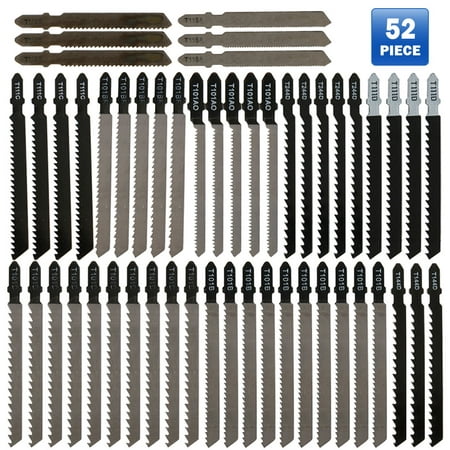 

NKTIER 52 PCS T Shank Jigsaw Blades Set with Storage Case Contractor Jig Saw Blade Set Made with HCS Assorted Blades for Wood Plastic and Metal Cutting