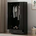 thumbnail image 4 of KULAGAGA Wardrobe Storage Cabinet, Armoire Closet Organizer with Drawer and Hanging Rod, Black, 4 of 7