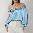 thumbnail image 6 of Black Ruffle Off-Shoulder Blouse for Women, Flowy lamp Sleeve Top with Stretch Fabric, Party & Date Night Essential, 6 of 8