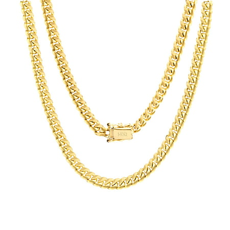 14K Yellow Gold Solid Mens 5mm Miami Cuban Link Chain Pendant Necklace, 18"- 30"