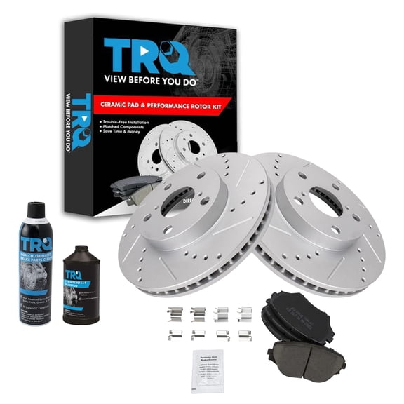 TRQ Front Ceramic Brake Pad & Performance Coated Rotor Kit w/Chemicals BKA15903 Fits select: 2001-2005 TOYOTA RAV4