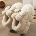 thumbnail image 2 of House Slippers Women Bow Wrapped Feet Slippers Leather Winter Warm Comfortable House Shoes Women House Shoes Beige 39, 2 of 3
