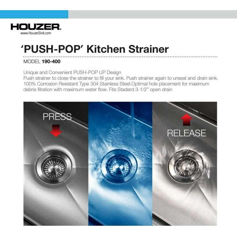 190-9400 Push-Pop Kitchen Basket Strainer 190-9400 Push-Pop Kitchen Basket Strainer