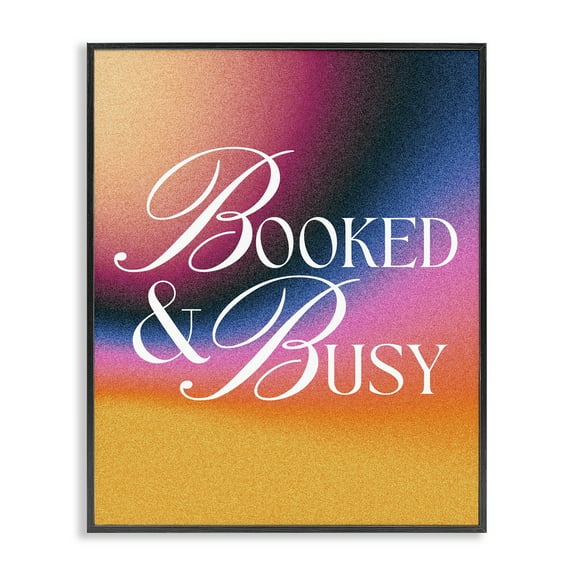 Stupell Industries Booked & Busy Gradient Text & Numbers Painting Black Framed Art Print Wall Art, 11 x 14