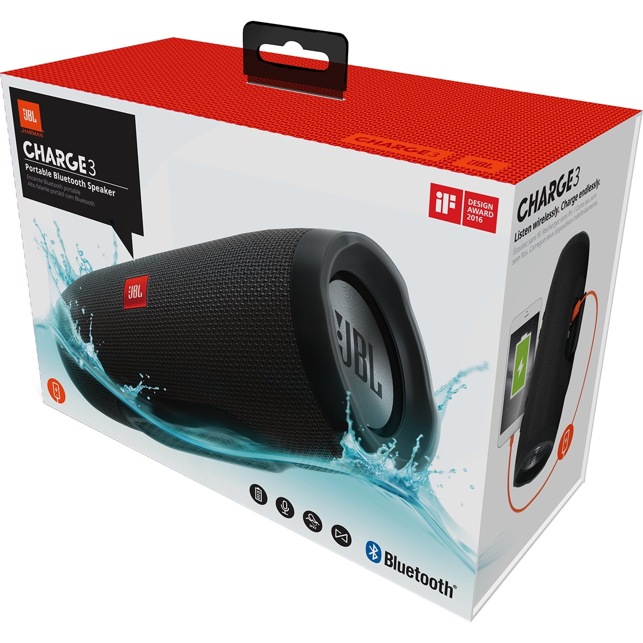 Restored JBL CHARGE3BLK Charge 3 Waterproof Portable